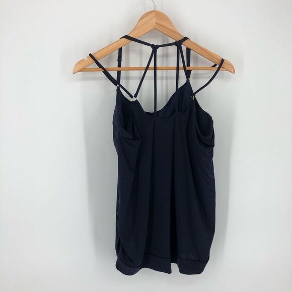 Athleta Aqualuxe Blousy Tankini Top Womens Large Navy Blue Strappy Back 210848 - Picture 7 of 11